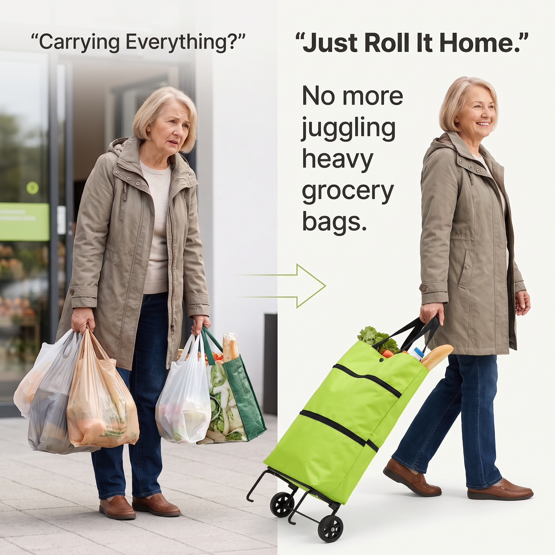 Foldable Rolling Shopping Bag in use