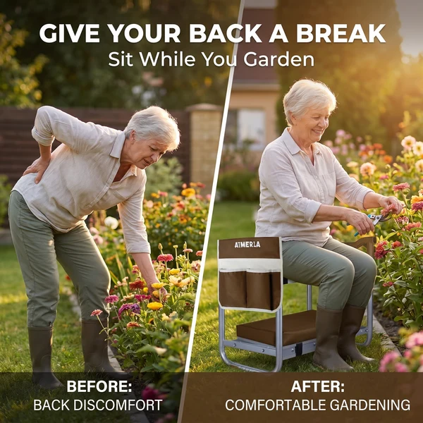 Garden kneeler used as a seat