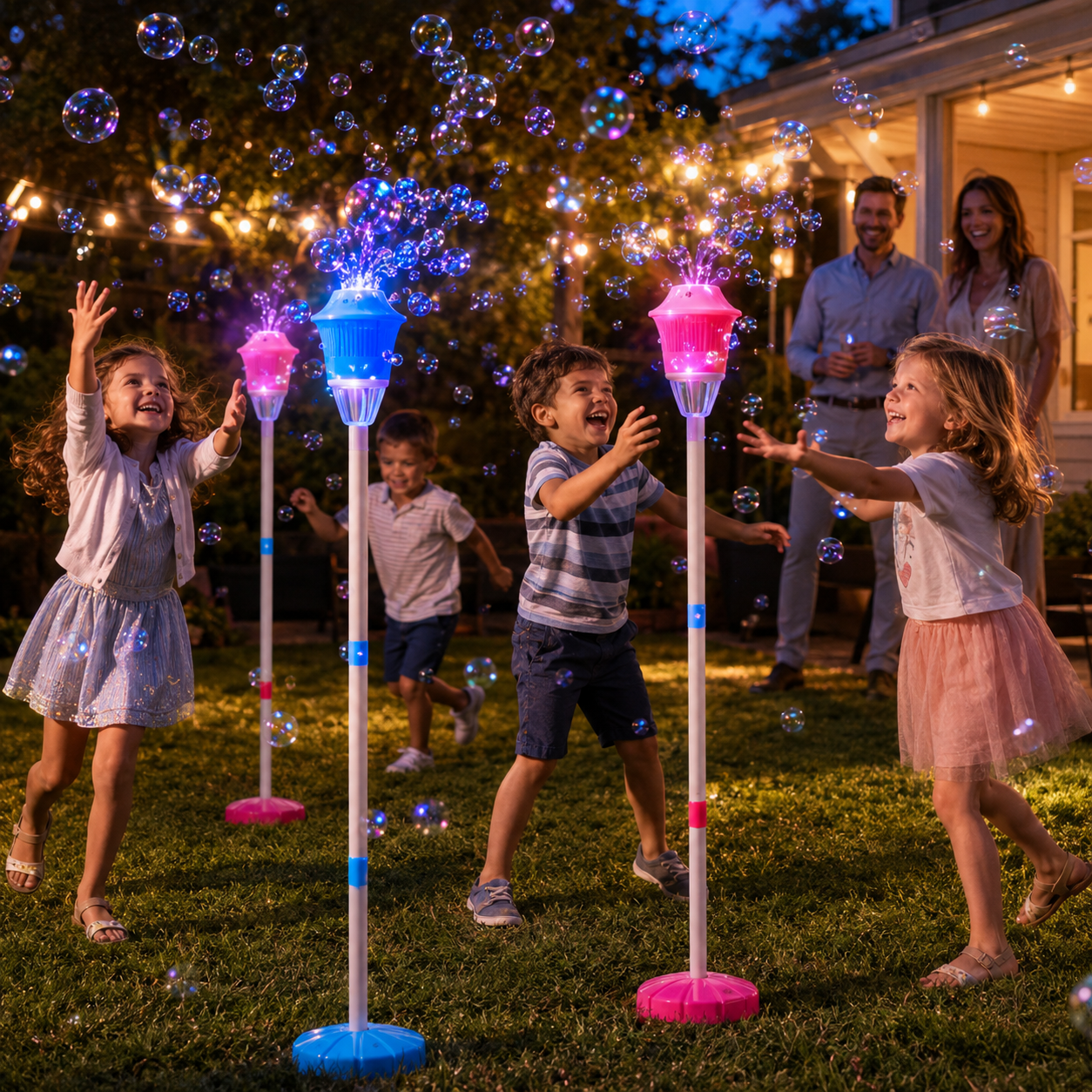 Glowing lantern-shaped bubble machine